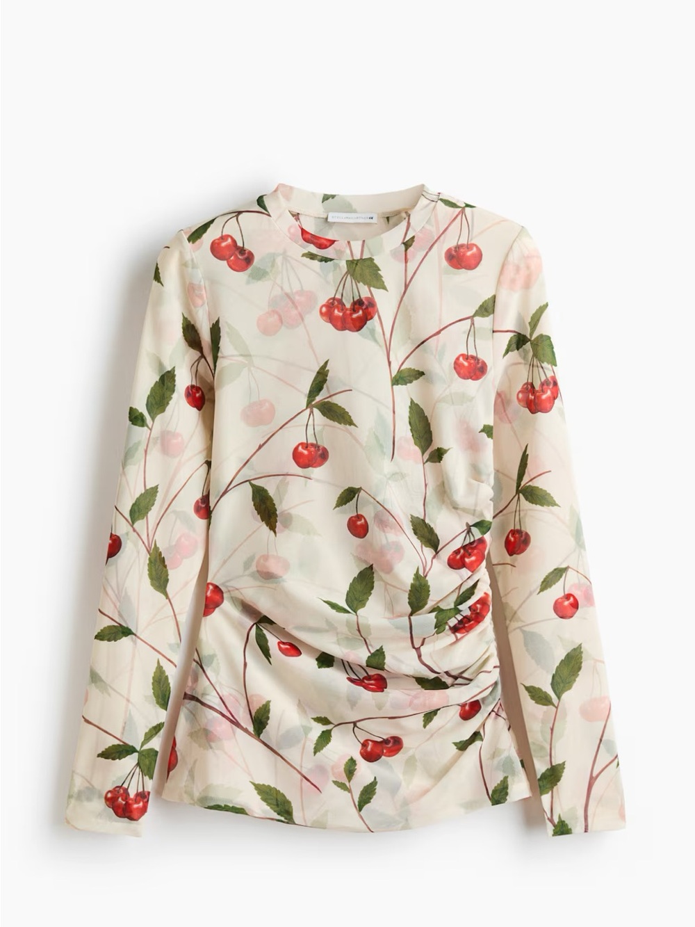 Stella McCartney H&M Cream Long-Sleeve Cherry-Print Top XS NWT